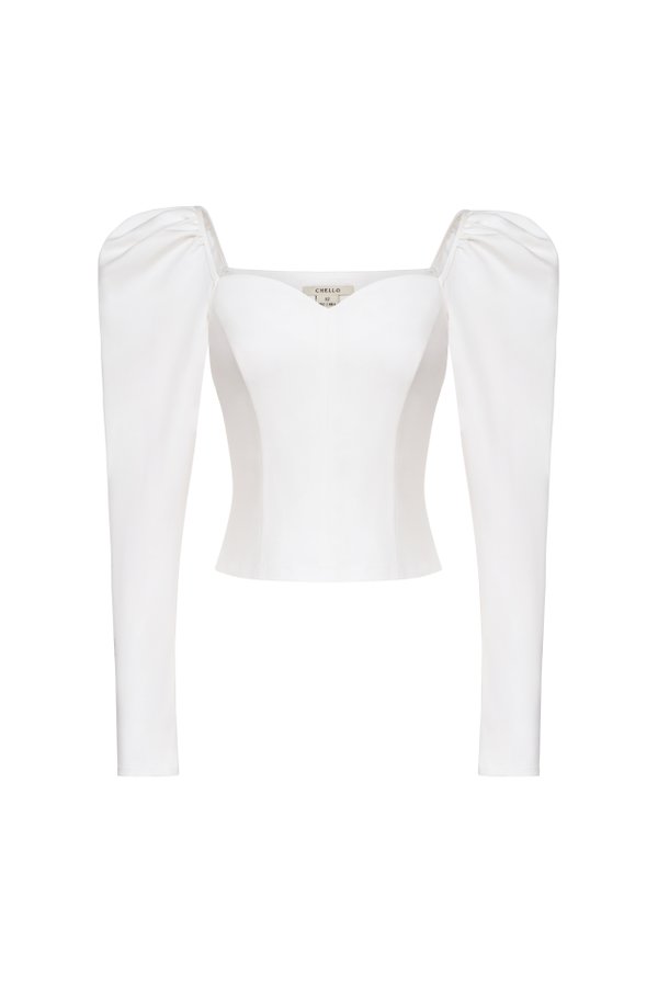 Myley Sweetheart Puff Long Sleeves Top in Iconic White