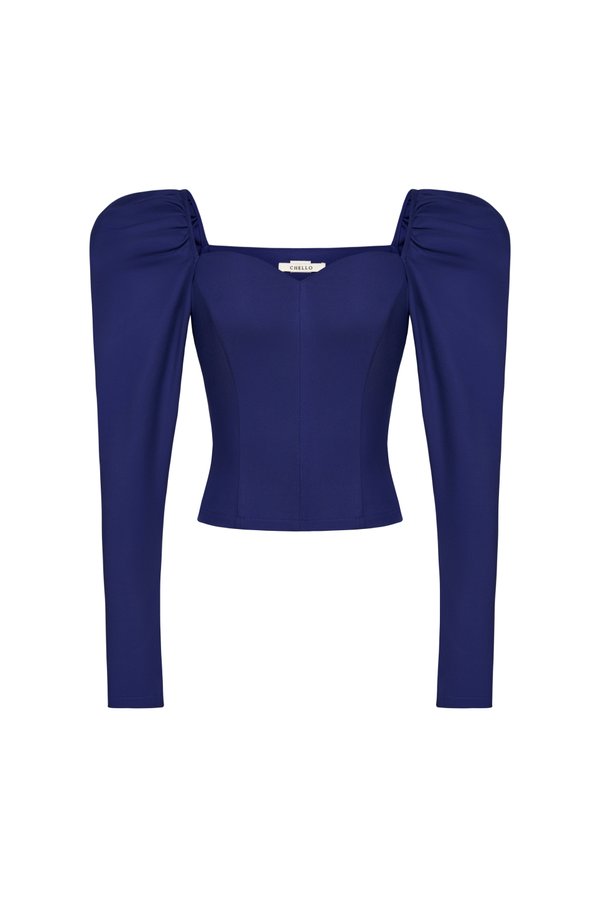 Myley Sweetheart Puff Long Sleeves Top in Royal Blue