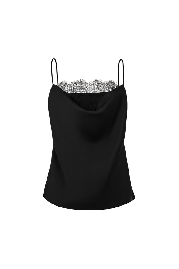Zenni Cowl Neck Lace Accent Top in Classic Black