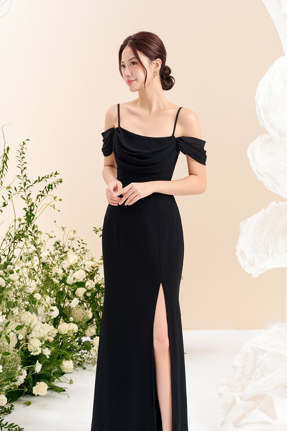 Iris 4-Way Mermaid Slip Padded Maxi Dress in Classic Black
