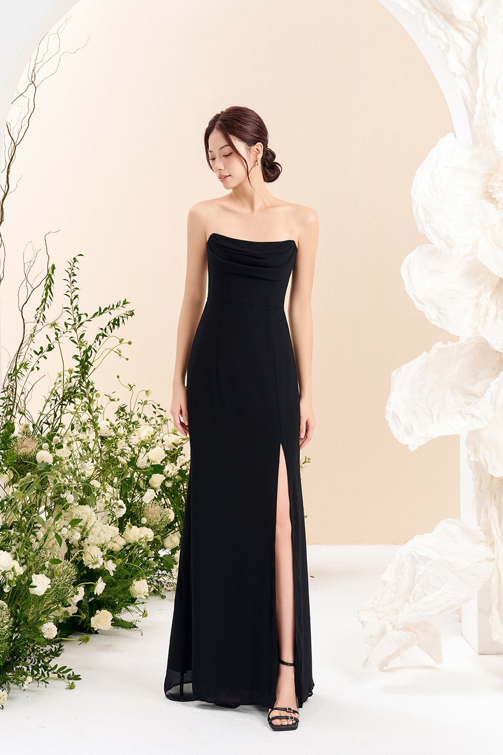 Iris 4-Way Mermaid Slip Padded Maxi Dress in Classic Black