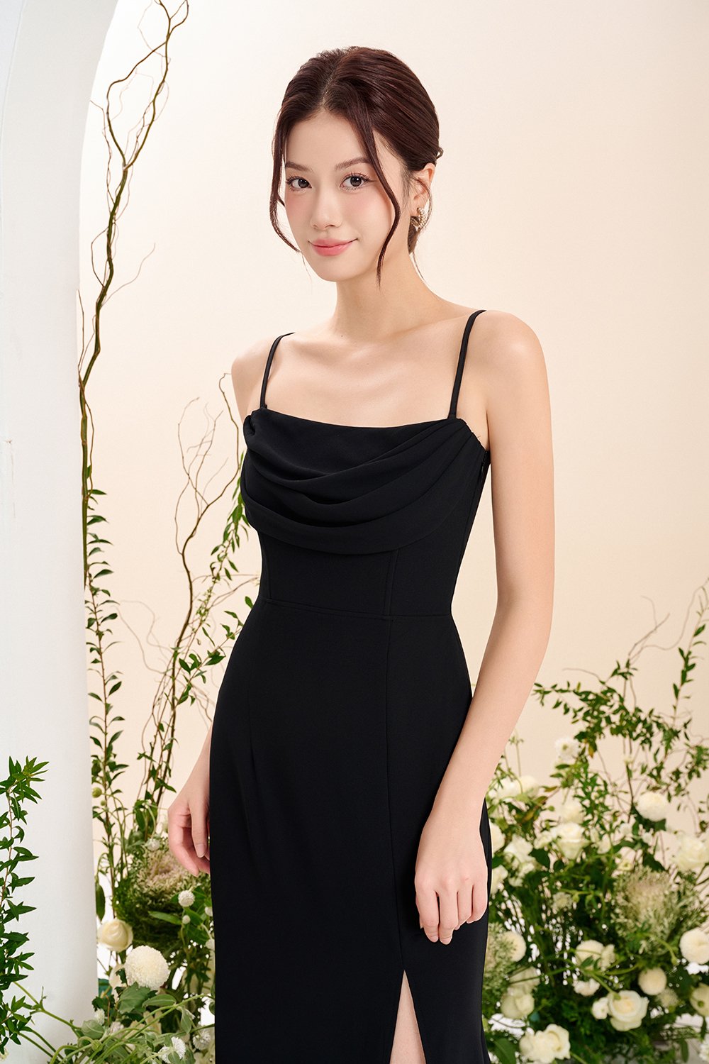 Iris 4-Way Mermaid Slip Padded Maxi Dress in Classic Black