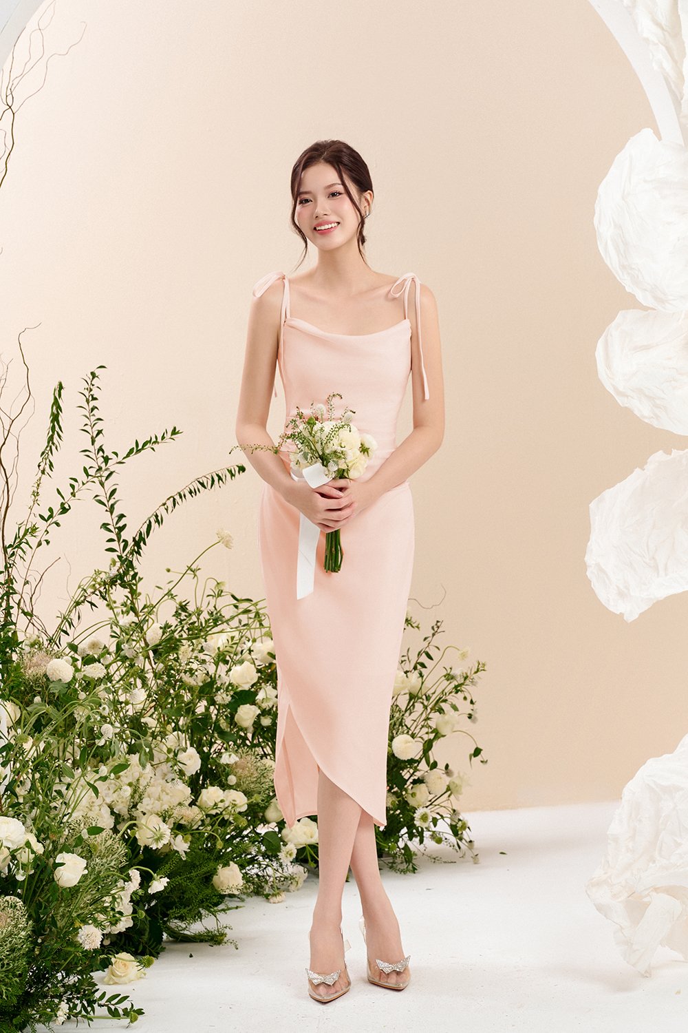 Adelaide Cowl Neck Slip Midi Dress in Ballerina Pink