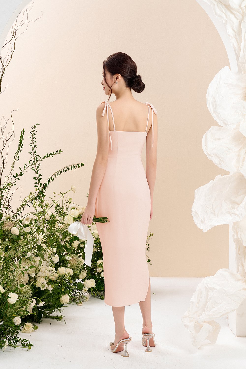 Adelaide Cowl Neck Slip Midi Dress in Ballerina Pink