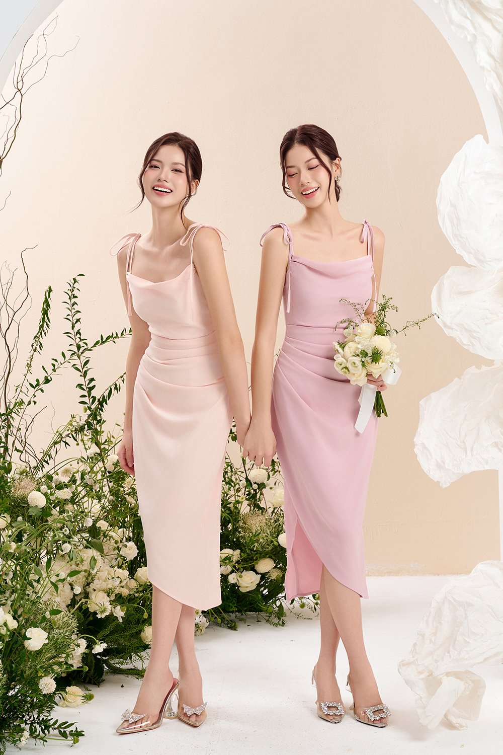 Adelaide Cowl Neck Slip Midi Dress in Ballerina Pink