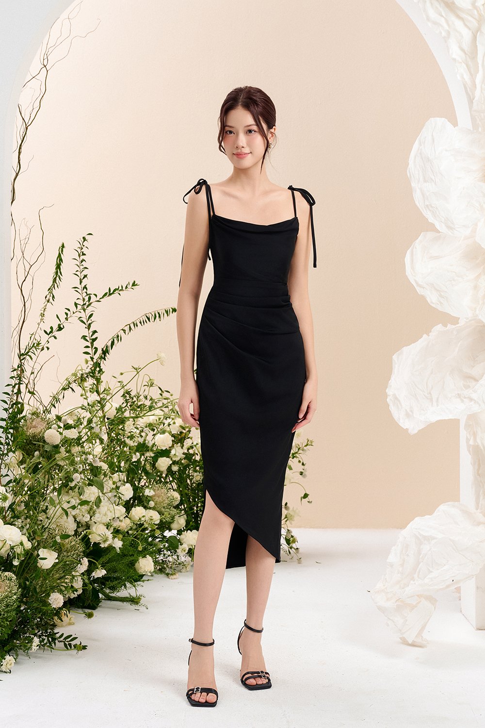 Adelaide Cowl Neck Slip Midi Dress in ⁠Classic Black