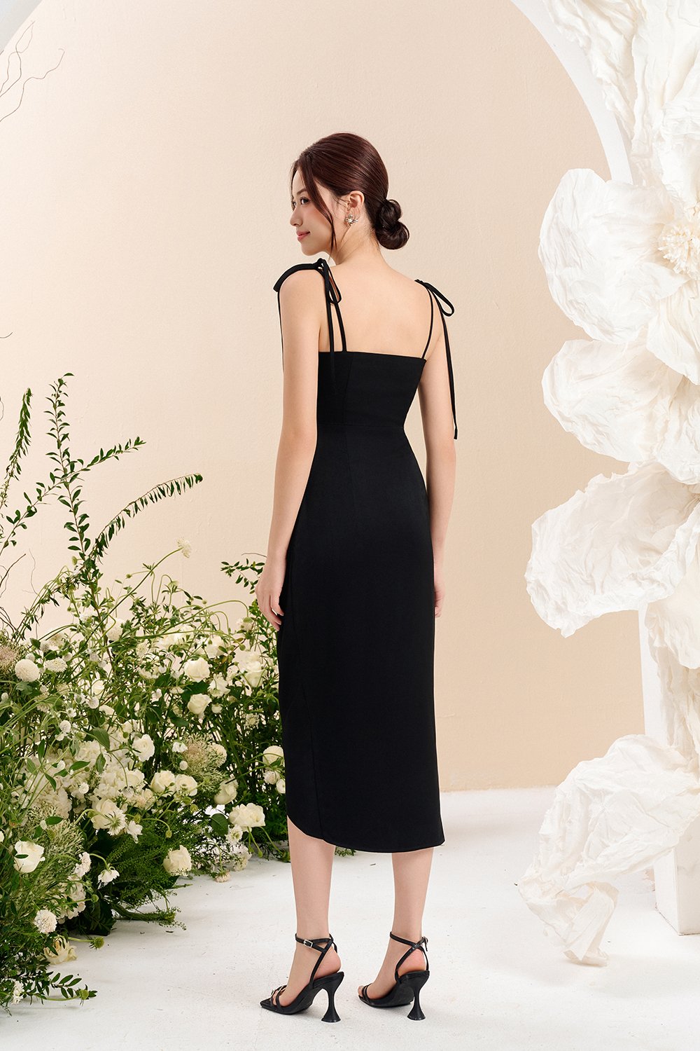 Adelaide Cowl Neck Slip Midi Dress in ⁠Classic Black