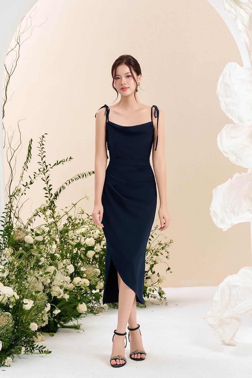 Adelaide Cowl Neck Slip Midi Dress in ⁠Enchanted Midnight