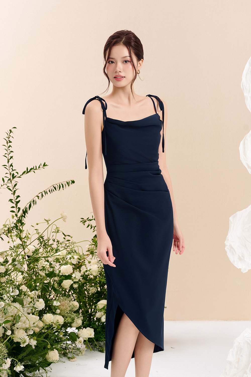 Adelaide Cowl Neck Slip Midi Dress in ⁠Enchanted Midnight