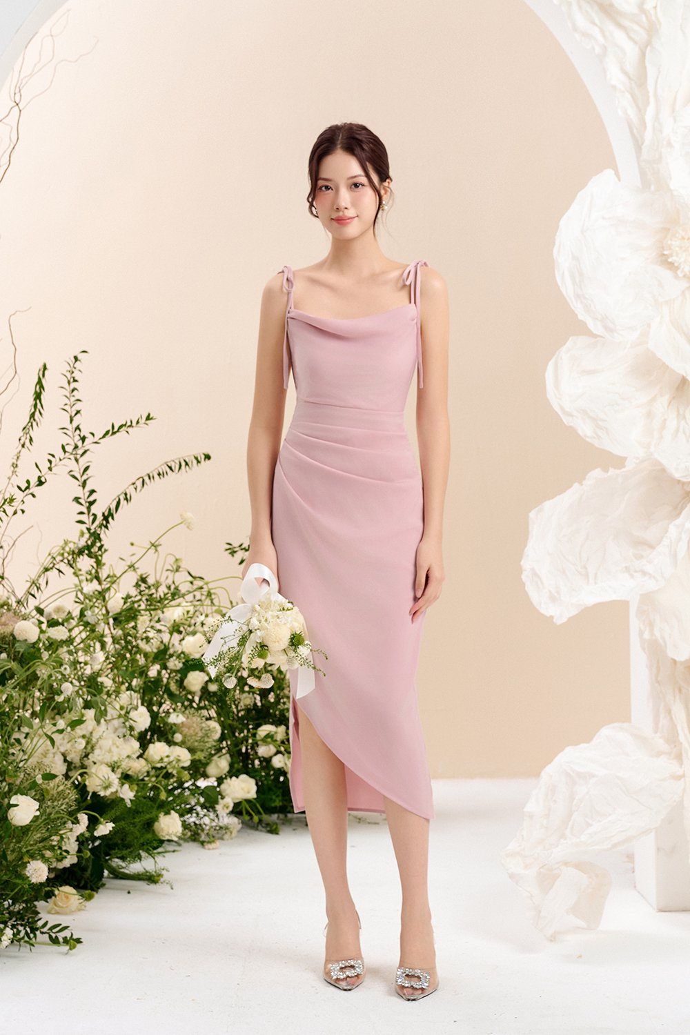 Adelaide Cowl Neck Slip Midi Dress in ⁠Peony Blush