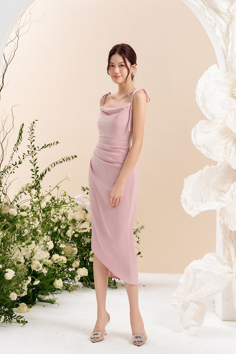 Adelaide Cowl Neck Slip Midi Dress in ⁠Peony Blush