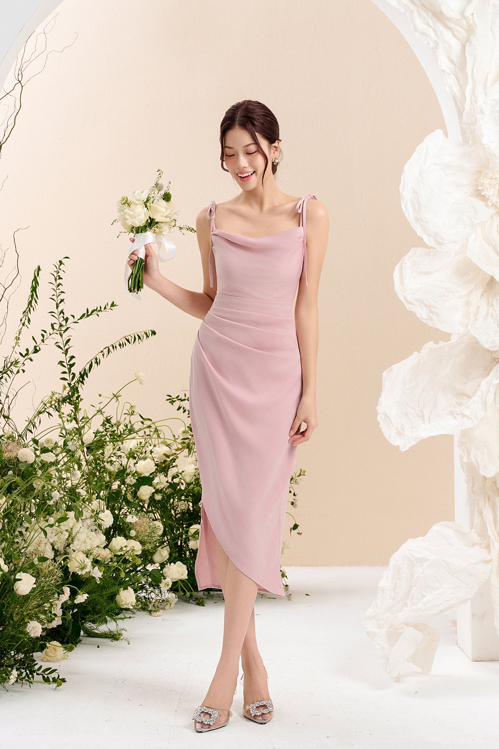 Adelaide Cowl Neck Slip Midi Dress in ⁠Peony Blush