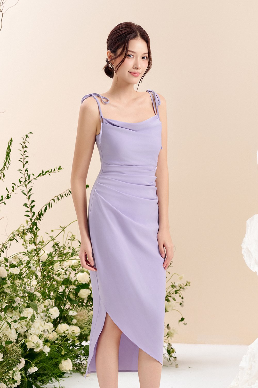 Adelaide Cowl Neck Slip Midi Dress in ⁠Violet Whisper