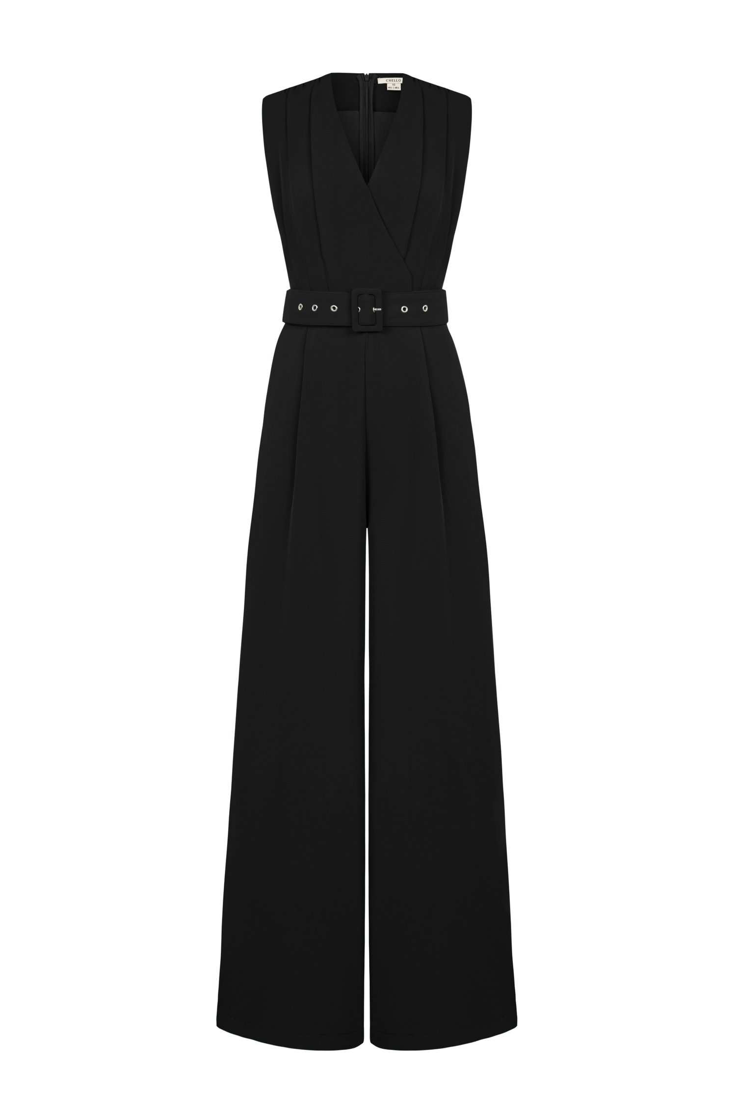 Alyse Pleated V-Neckline Jumpsuit in Classic Black