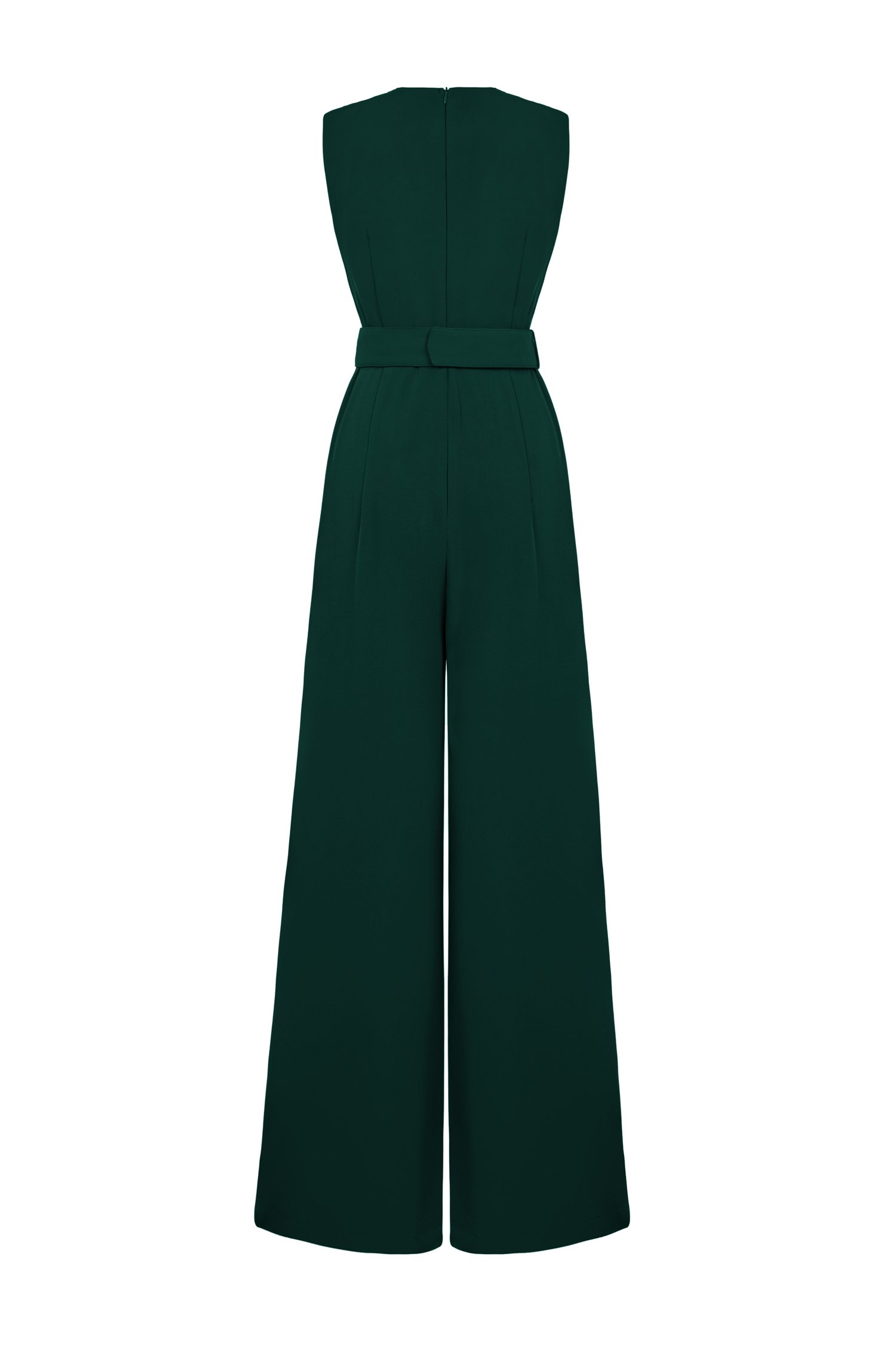 Alyse Pleated V-Neckline Jumpsuit in Forest Green