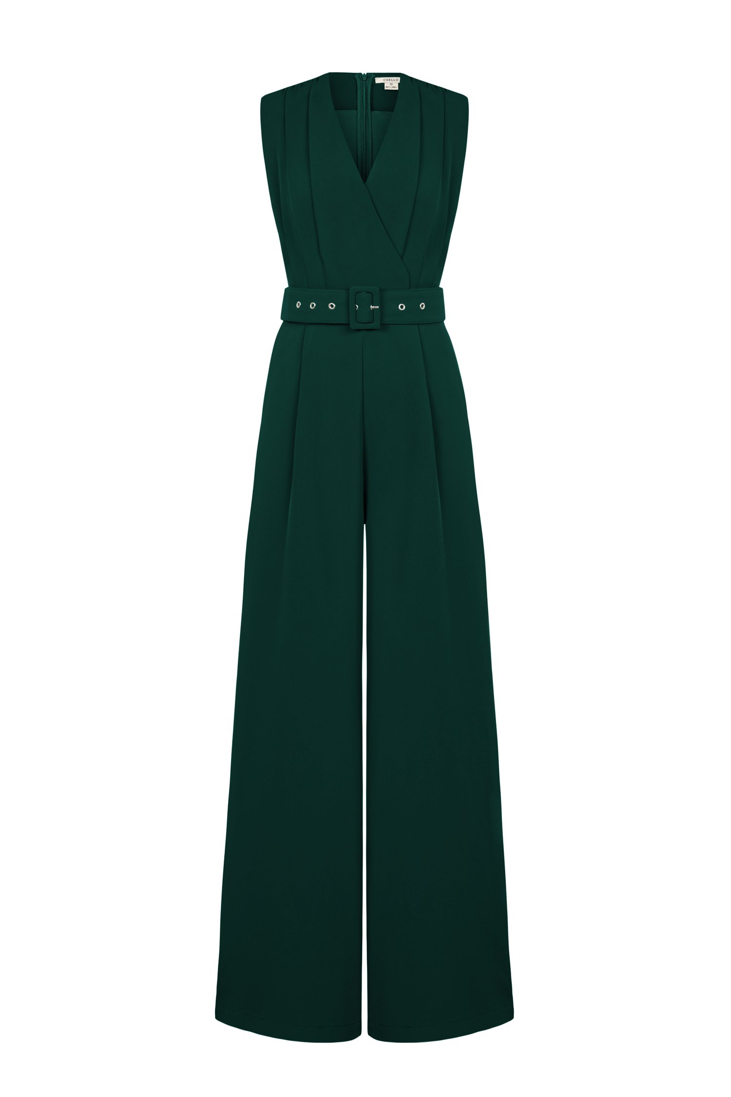 Alyse Pleated V-Neckline Jumpsuit in Forest Green