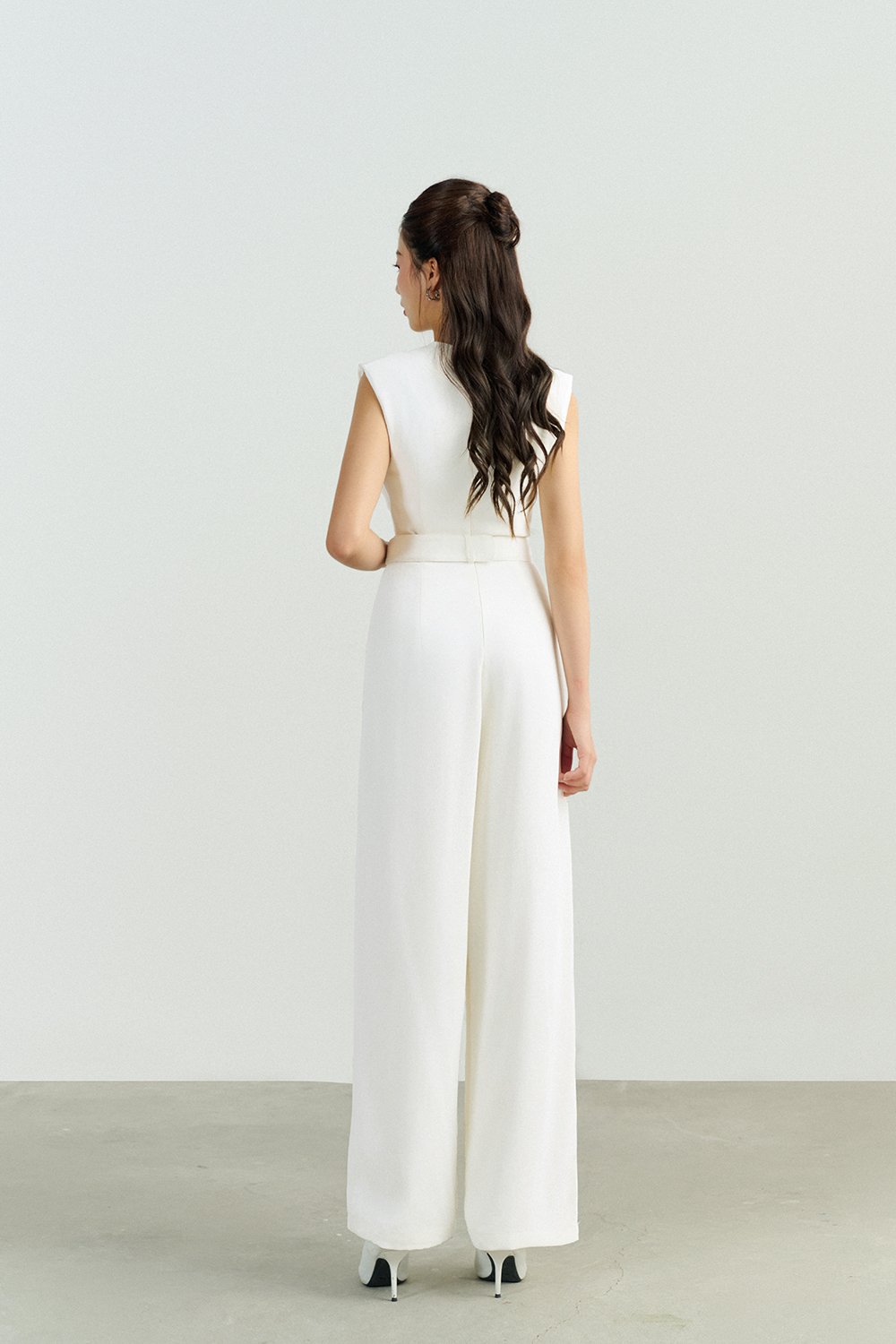 Alyse Pleated V-Neckline Jumpsuit in Iconic White