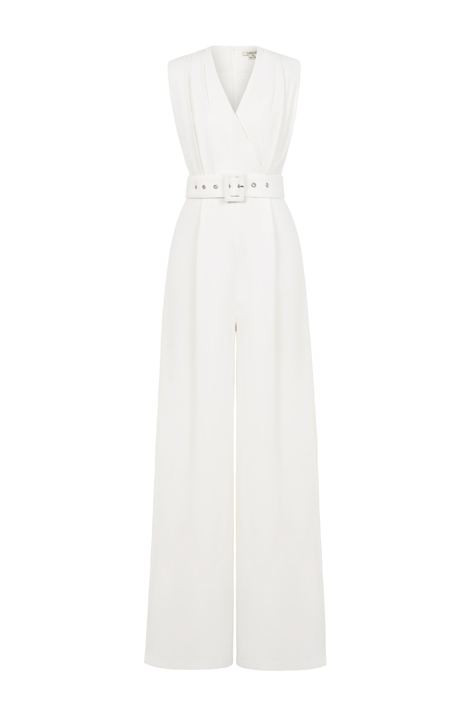 Alyse Pleated V-Neckline Jumpsuit in Iconic White