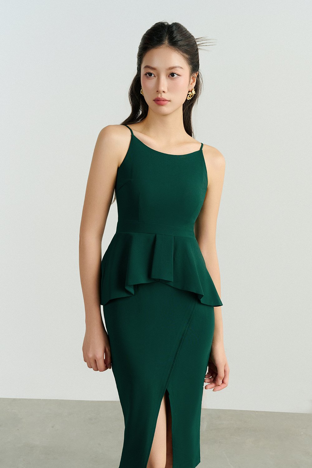 Clayre Peplum Pencil Dress in Emerald Green