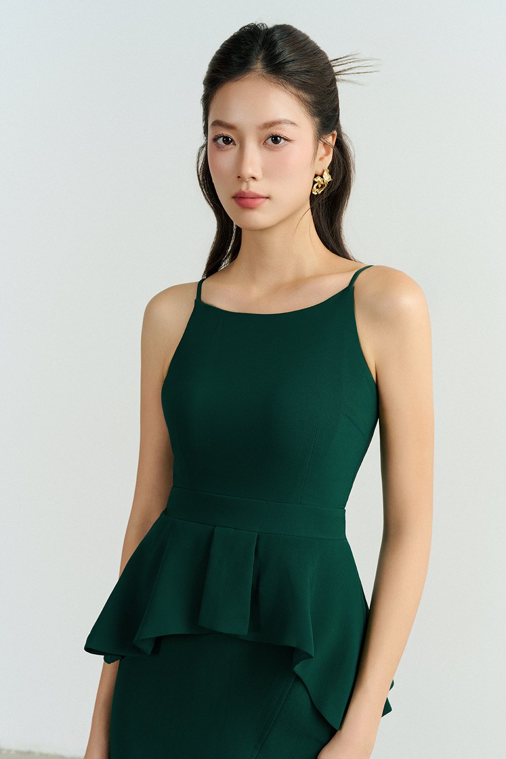 Clayre Peplum Pencil Dress in Emerald Green