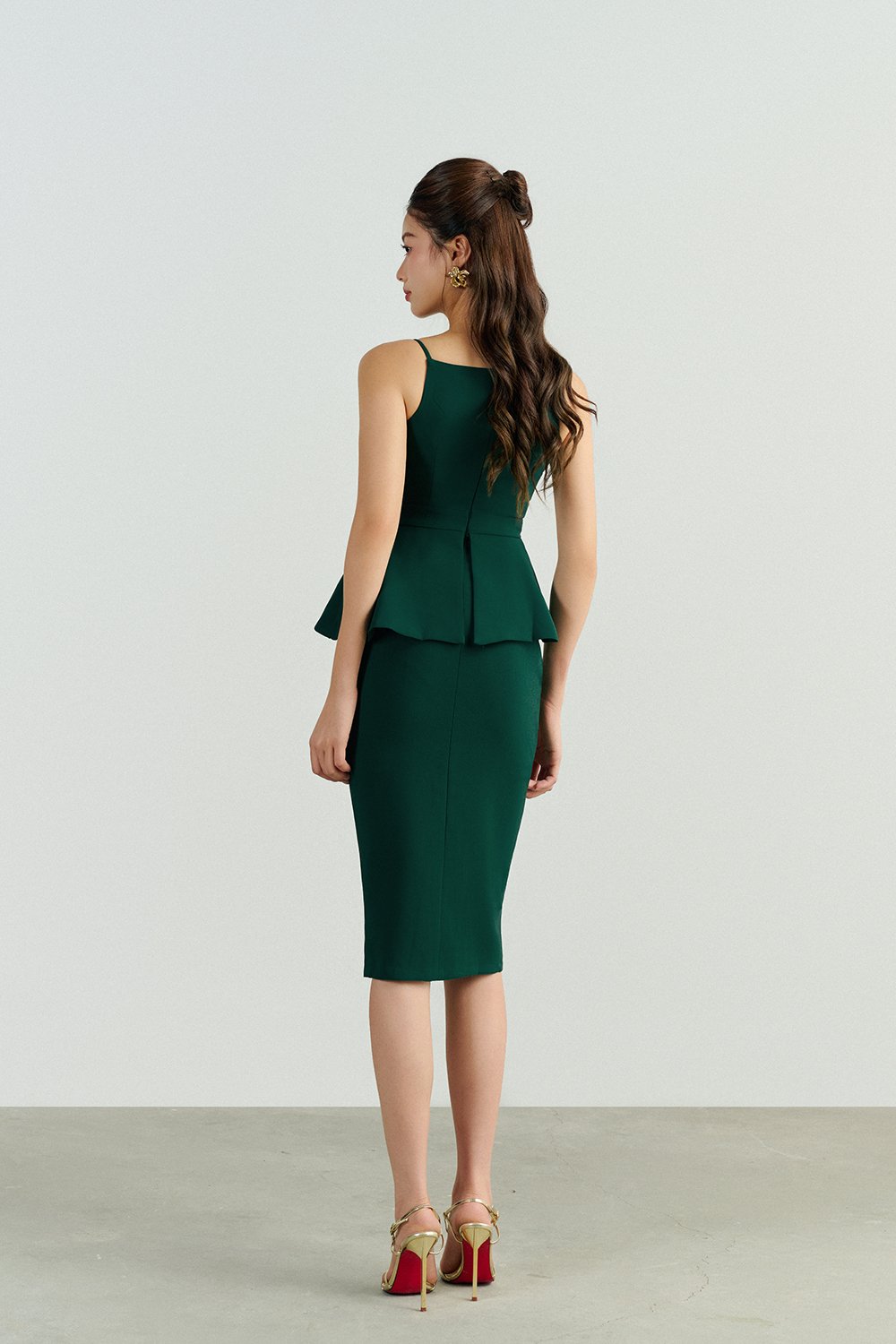 Clayre Peplum Pencil Dress in Emerald Green