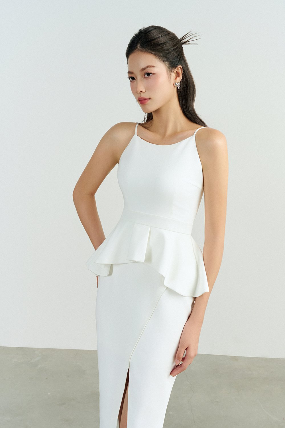 Clayre Peplum Pencil Dress in Iconic White