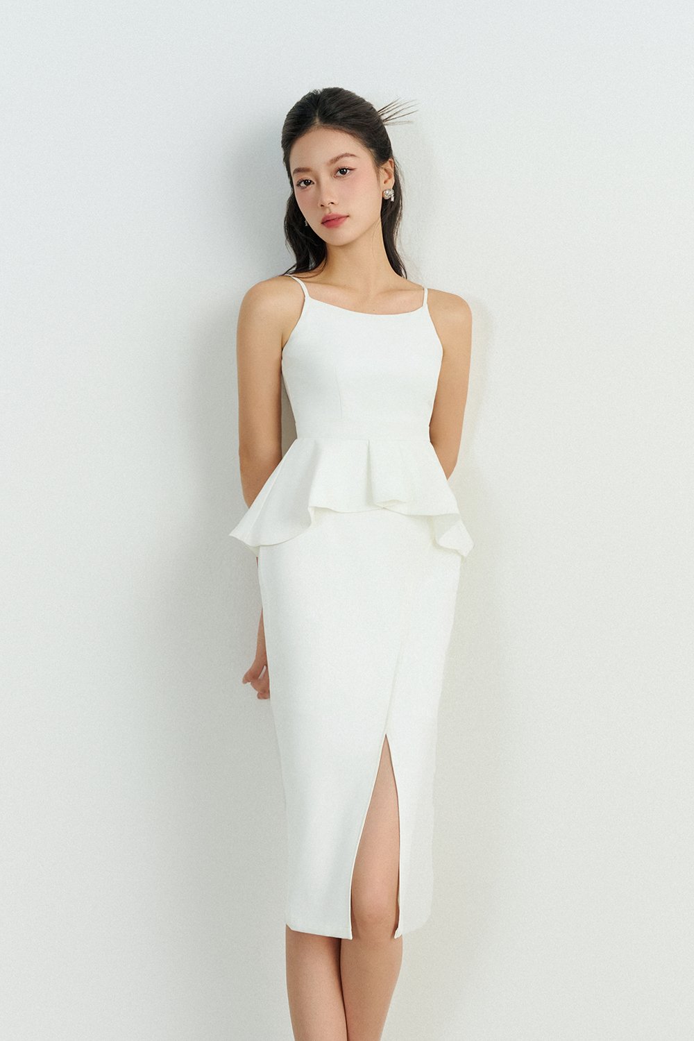 Clayre Peplum Pencil Dress in Iconic White