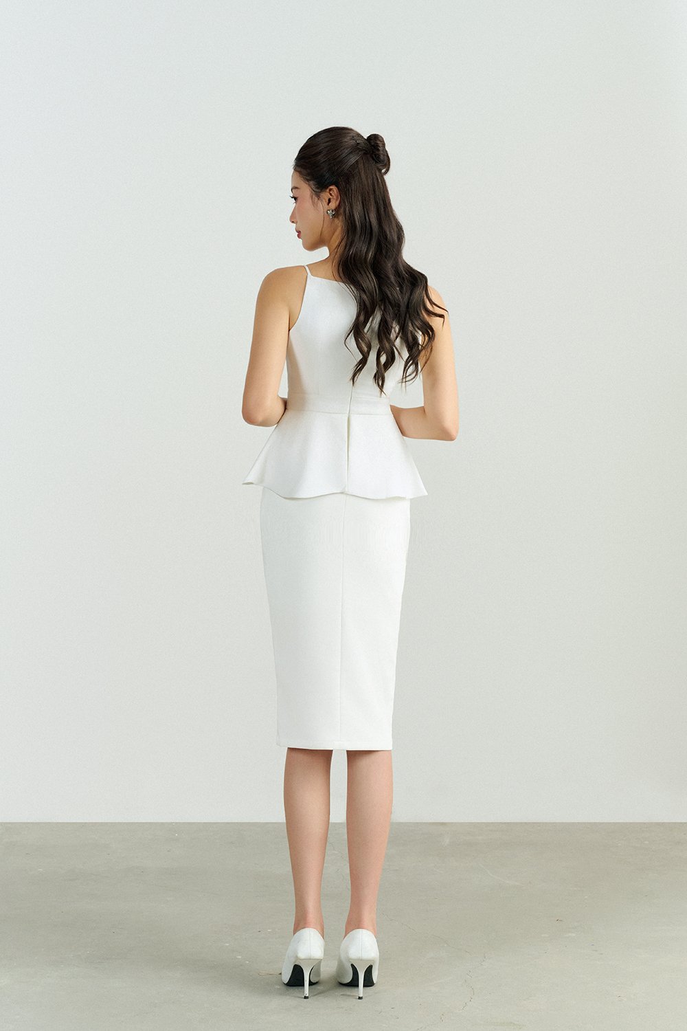 Clayre Peplum Pencil Dress in Iconic White