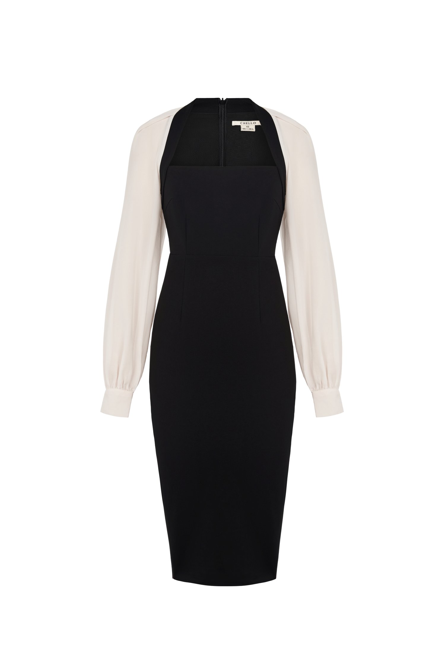 Eisley Chiffon Sleeves Pencil Padded Dress in Classic Black