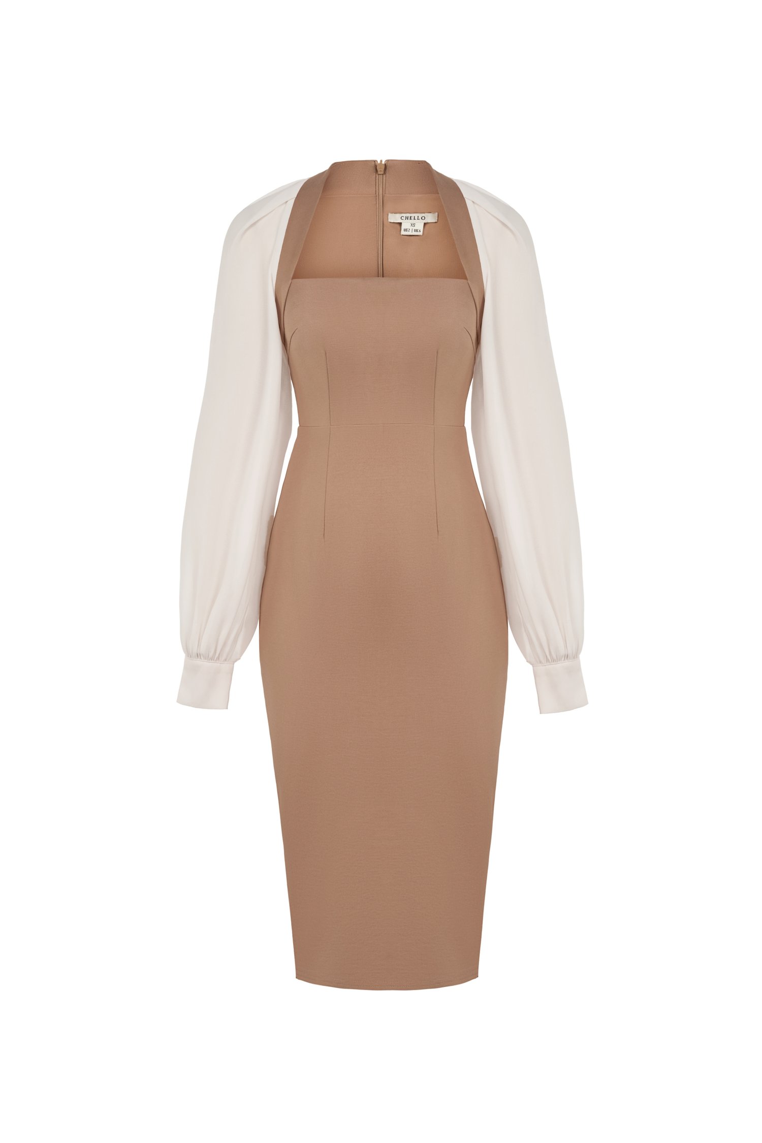 Eisley Chiffon Sleeves Pencil Padded Dress in Rose Tan