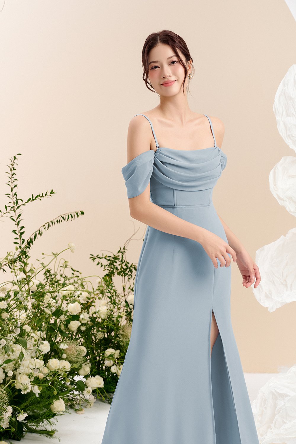 Iris 4-Way Mermaid Slip Padded Maxi Dress in Celestial Blue