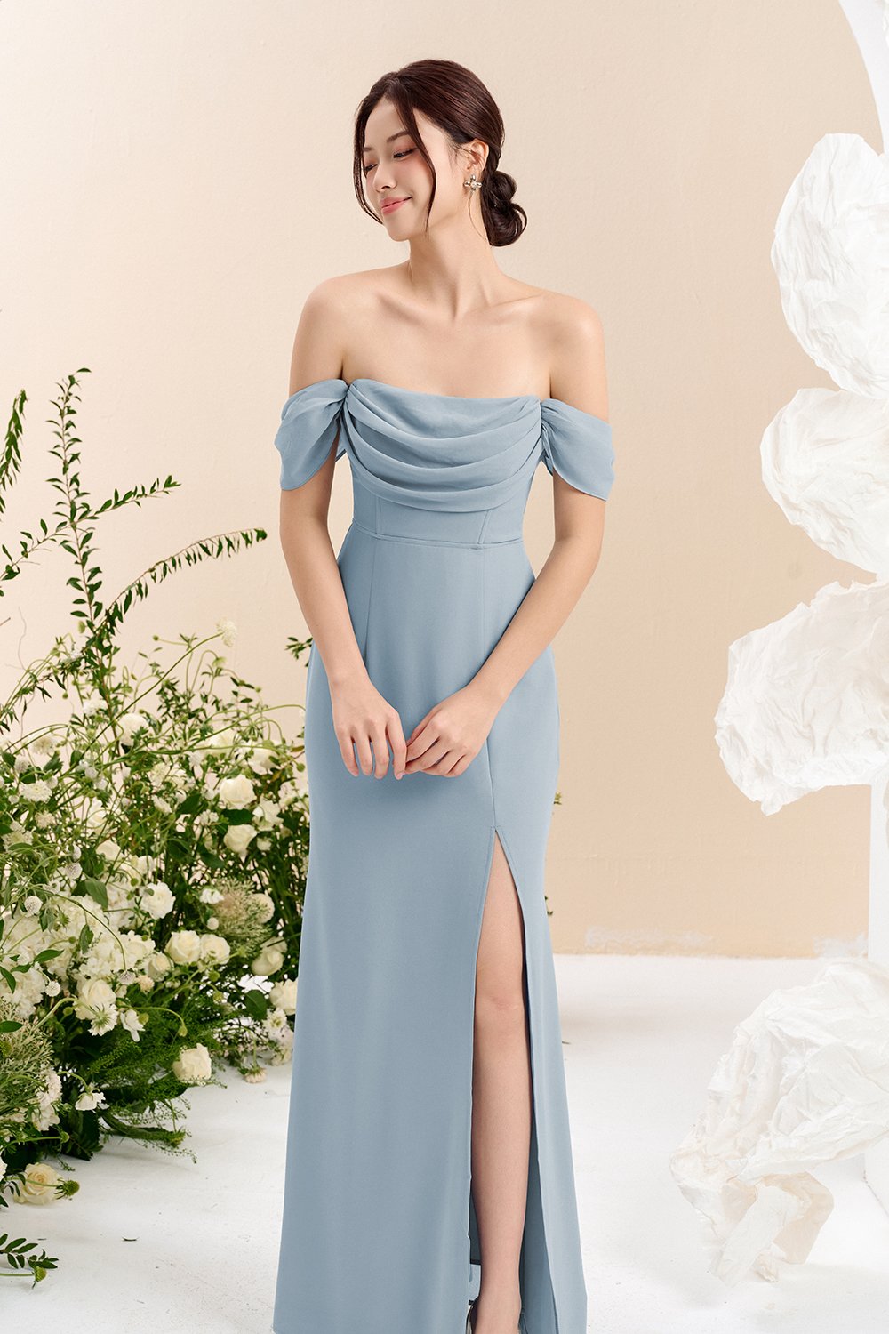 Iris 4-Way Mermaid Slip Padded Maxi Dress in Celestial Blue