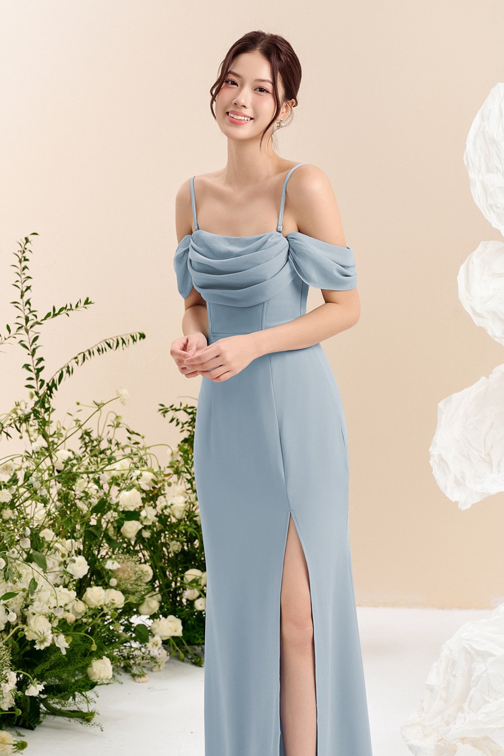 Iris 4-Way Mermaid Slip Padded Maxi Dress in Celestial Blue