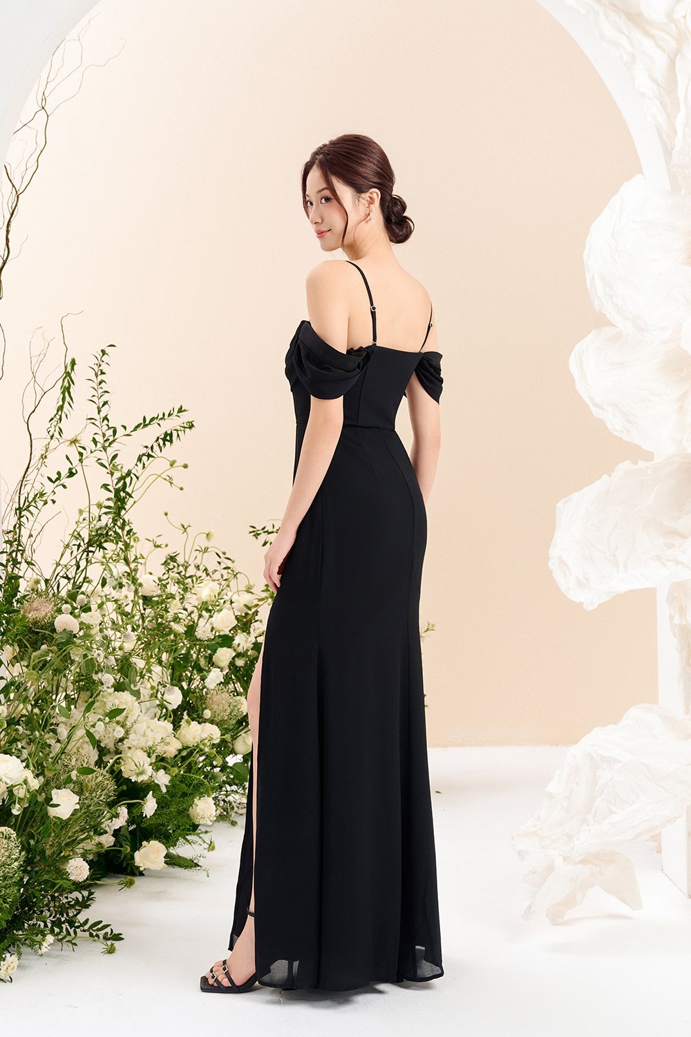 Iris 4-Way Mermaid Slip Padded Maxi Dress in Classic Black