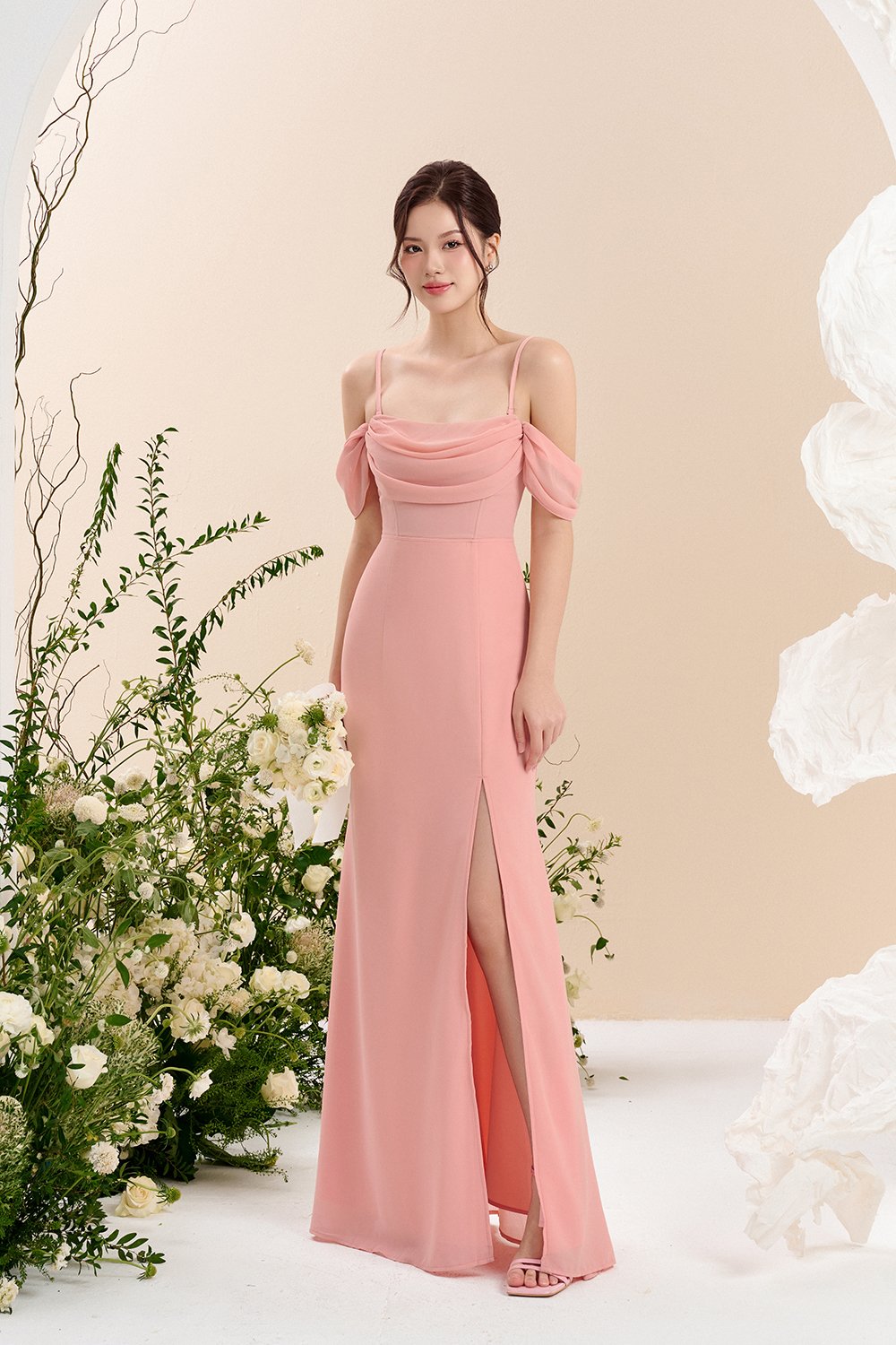 Iris 4-Way Mermaid Slip Padded Maxi Dress in Ethereal Blossom