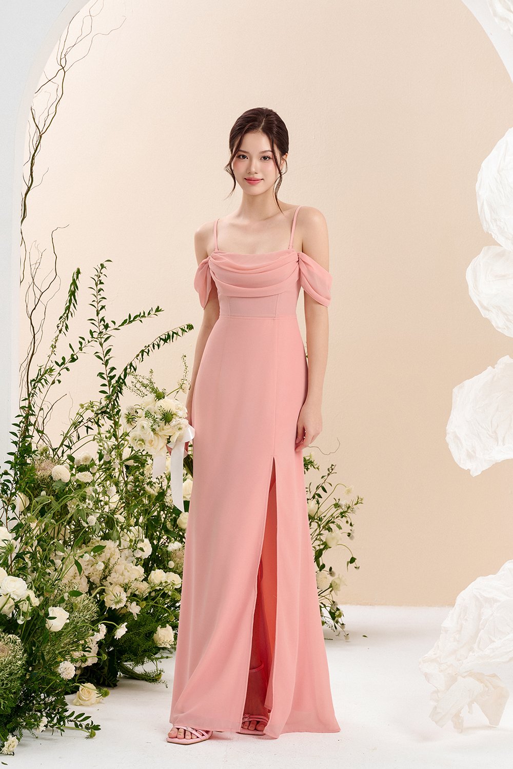 Iris 4-Way Mermaid Slip Padded Maxi Dress in Ethereal Blossom
