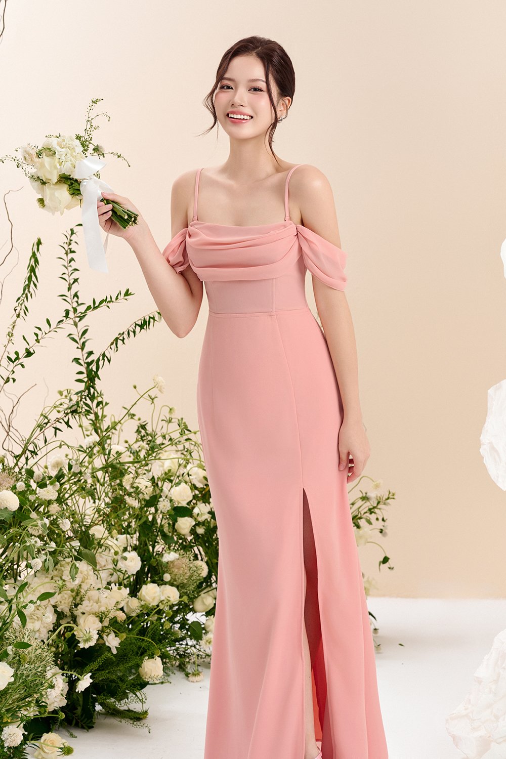 Iris 4-Way Mermaid Slip Padded Maxi Dress in Ethereal Blossom