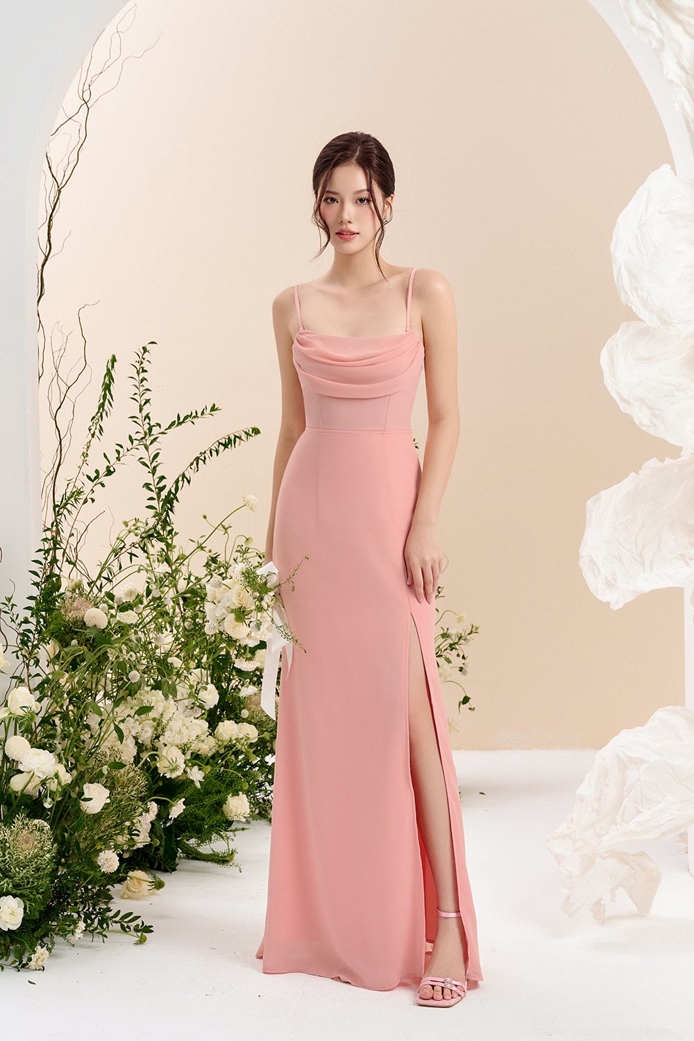 Iris 4-Way Mermaid Slip Padded Maxi Dress in Ethereal Blossom
