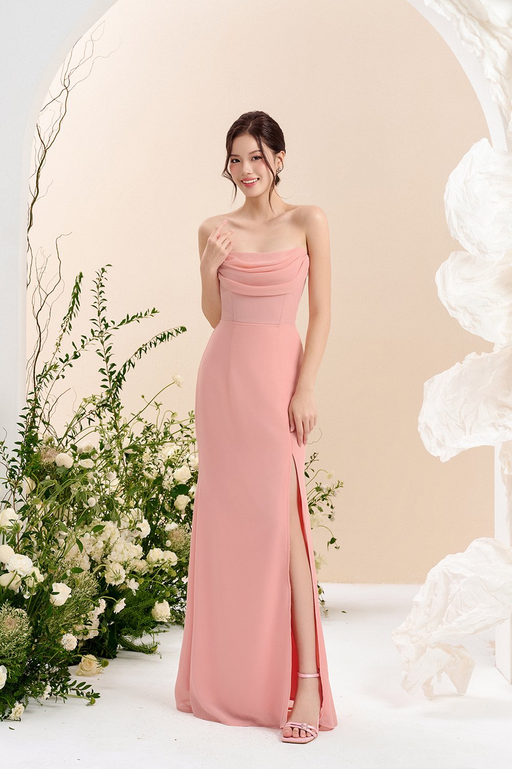 Iris 4-Way Mermaid Slip Padded Maxi Dress in Ethereal Blossom
