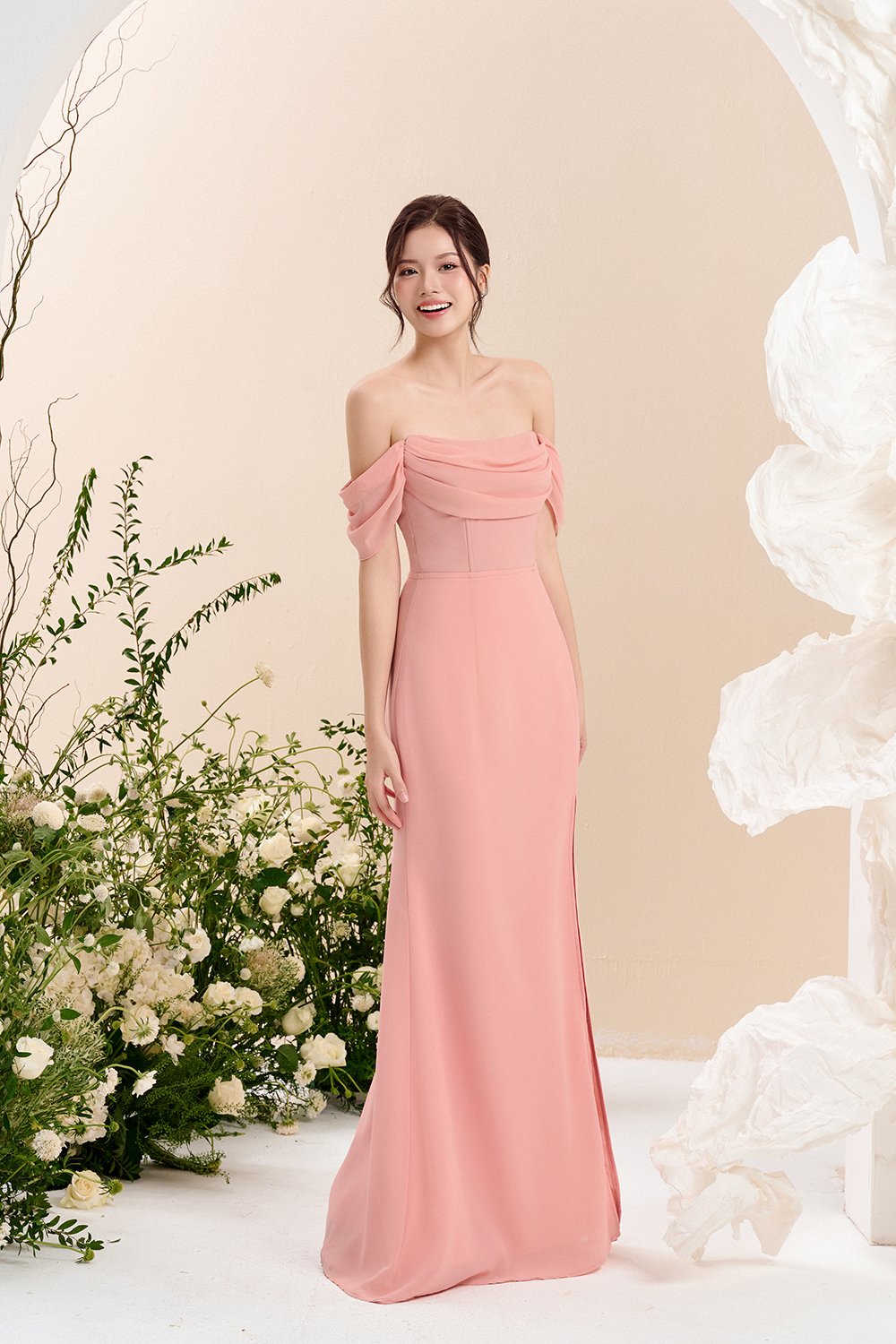 Iris 4-Way Mermaid Slip Padded Maxi Dress in Ethereal Blossom