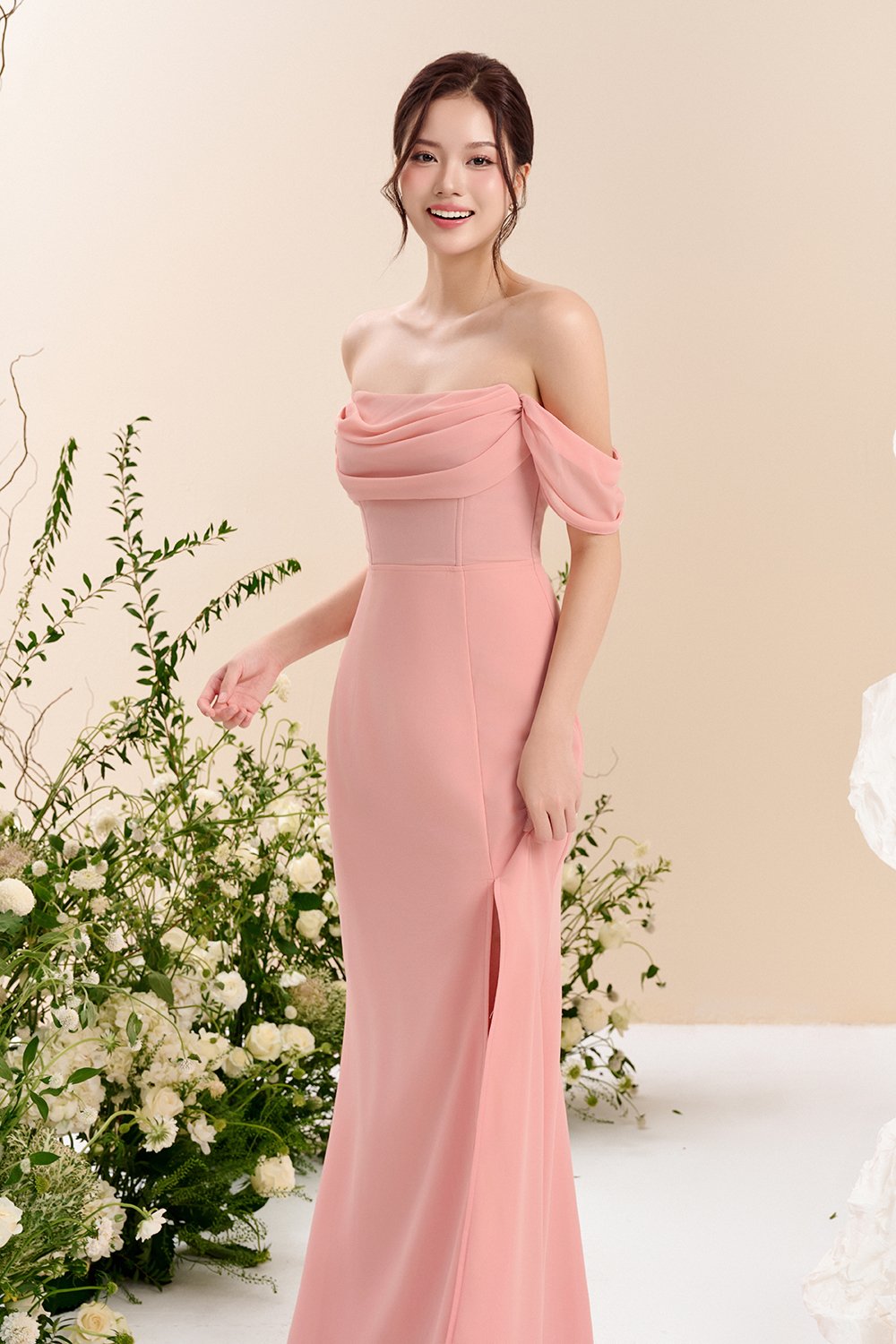 Iris 4-Way Mermaid Slip Padded Maxi Dress in Ethereal Blossom