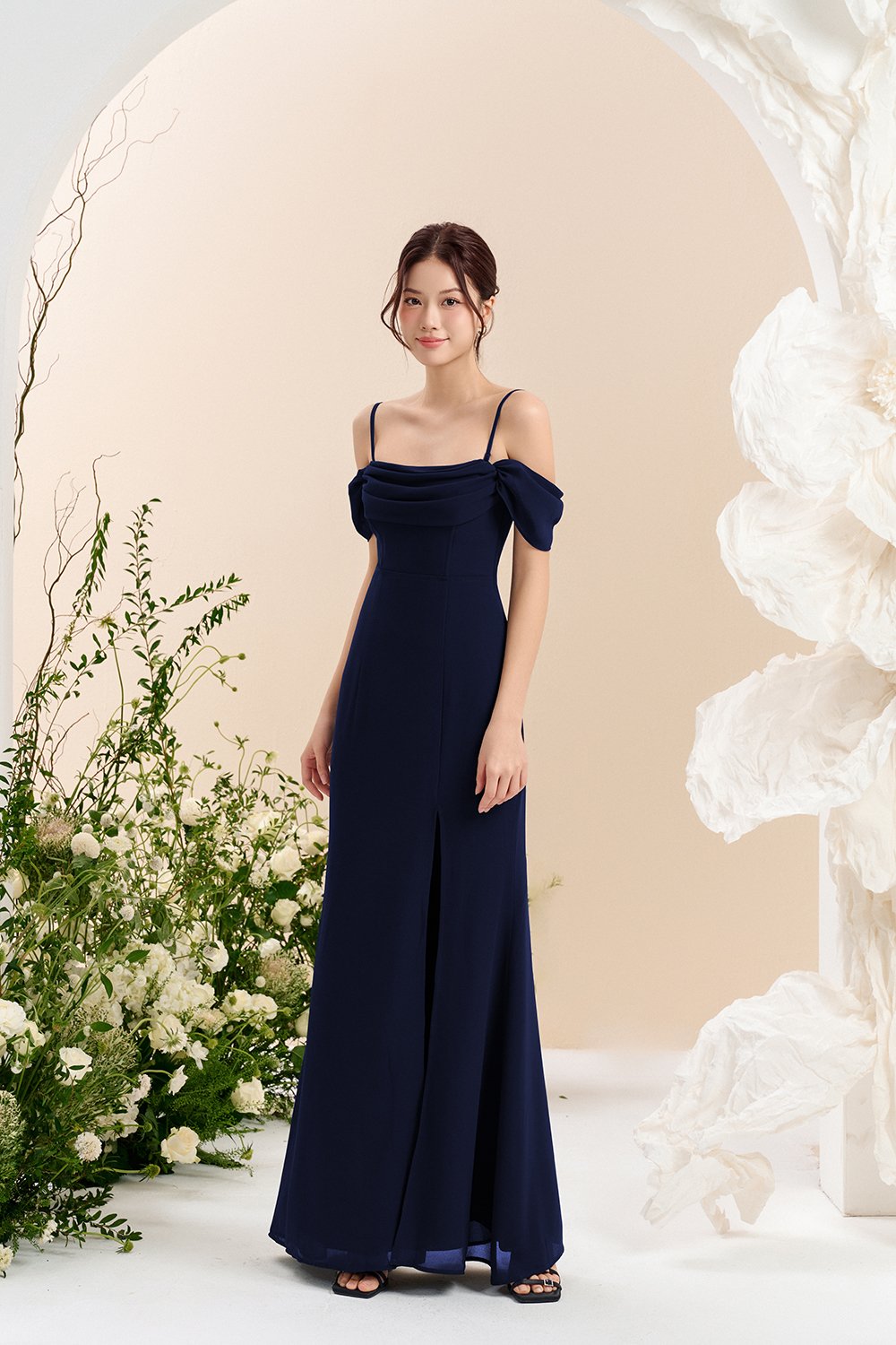 Iris 4-Way Mermaid Slip Padded Maxi Dress in Starry Night (Navy Blue)