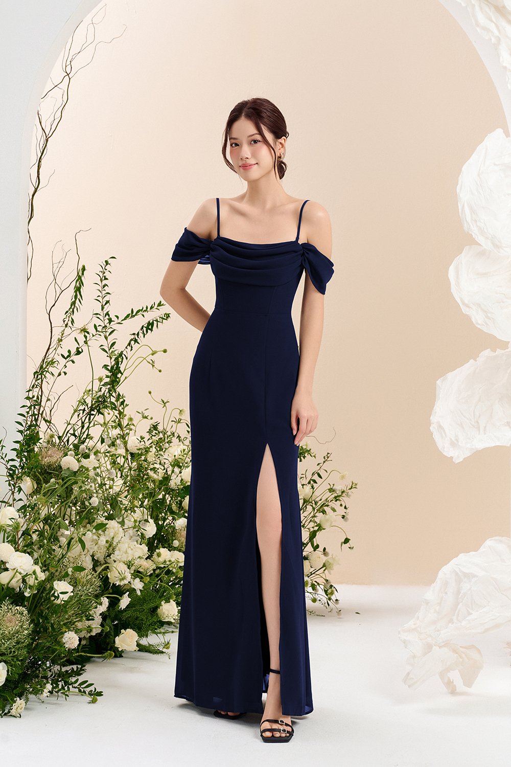 Iris 4-Way Mermaid Slip Padded Maxi Dress in Starry Night (Navy Blue)