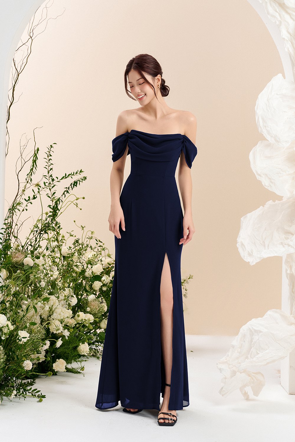 Iris 4-Way Mermaid Slip Padded Maxi Dress in Starry Night (Navy Blue)