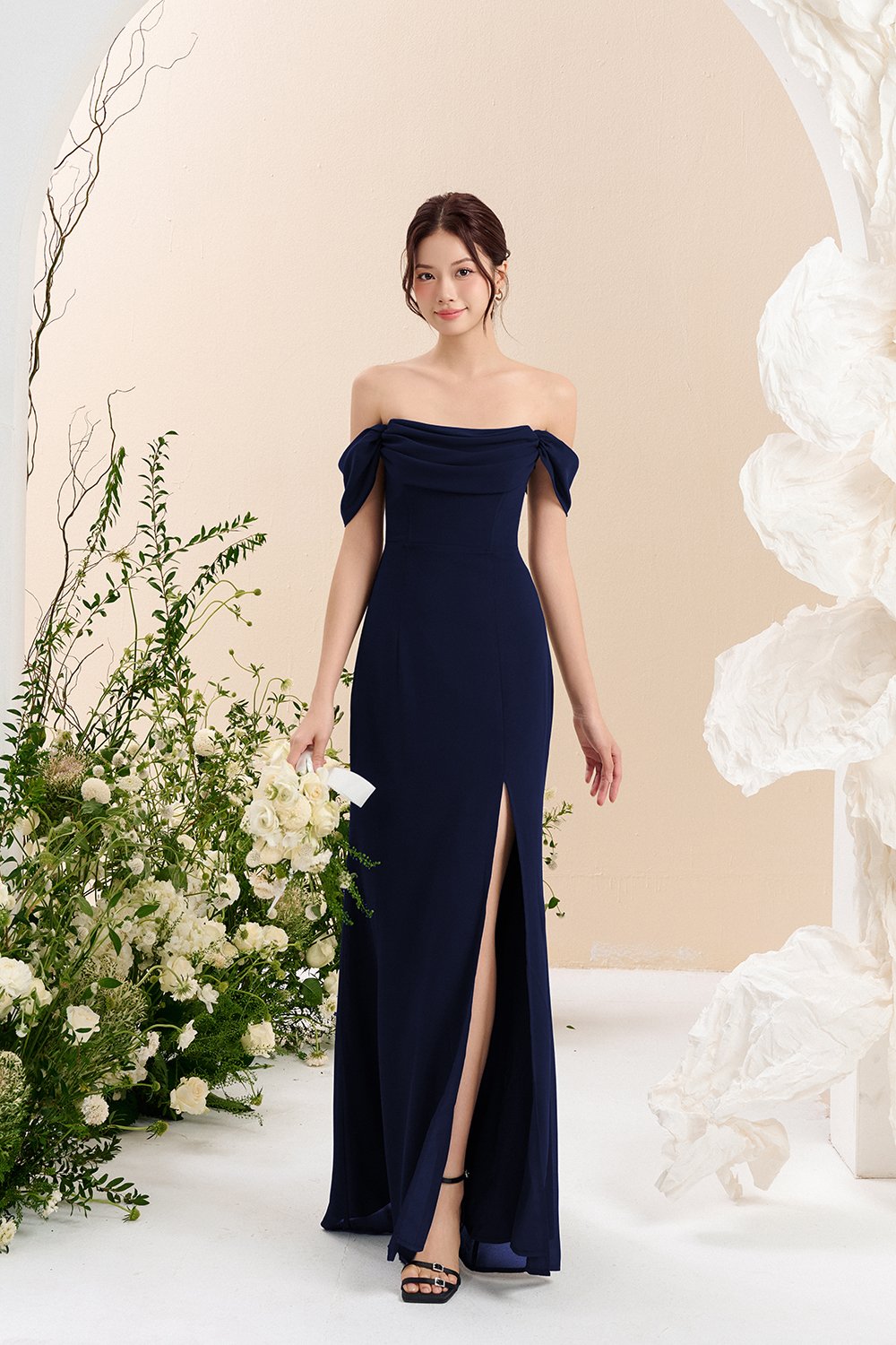 Iris 4-Way Mermaid Slip Padded Maxi Dress in Starry Night (Navy Blue)