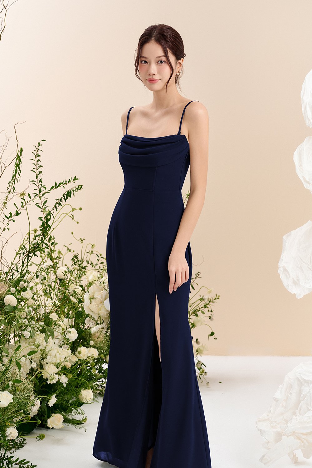 Iris 4-Way Mermaid Slip Padded Maxi Dress in Starry Night (Navy Blue)