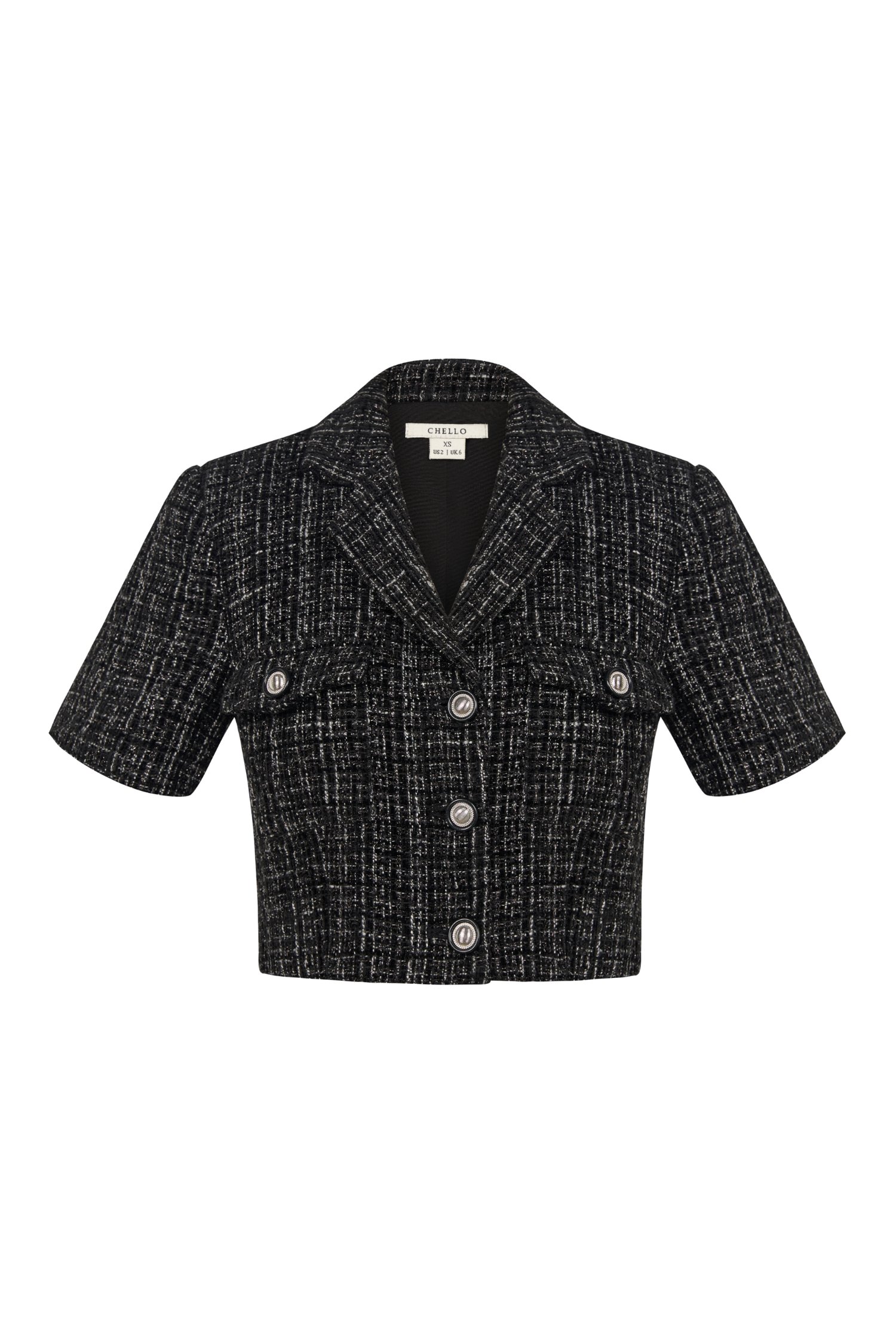 Orielle Cropped Tweed Top in Black/White Tweed