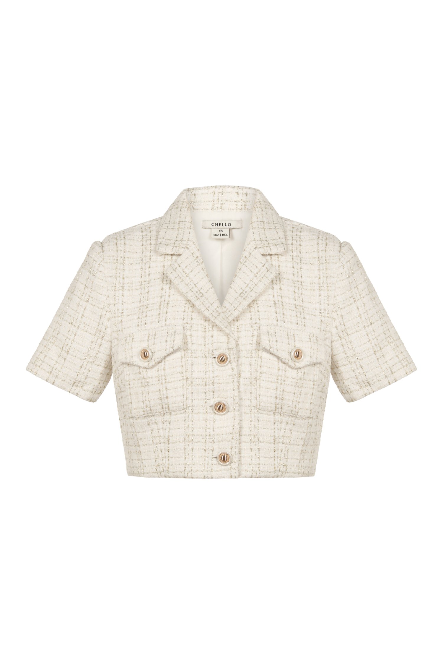 Orielle Cropped Tweed Top in White/Gold Tweed