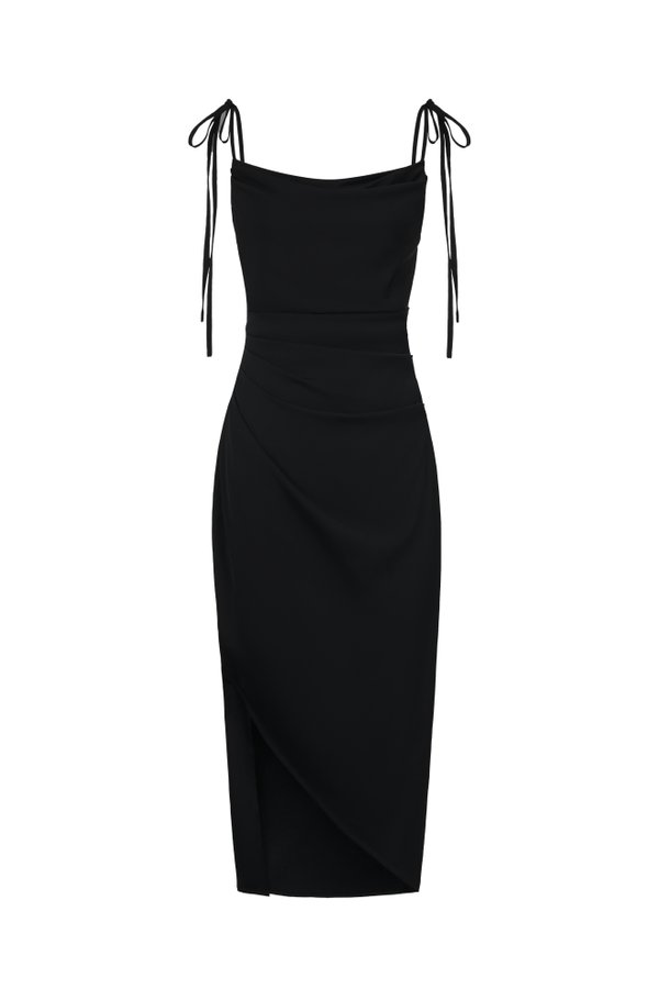 Adelaide Cowl Neck Slip Midi Dress in ⁠Classic Black