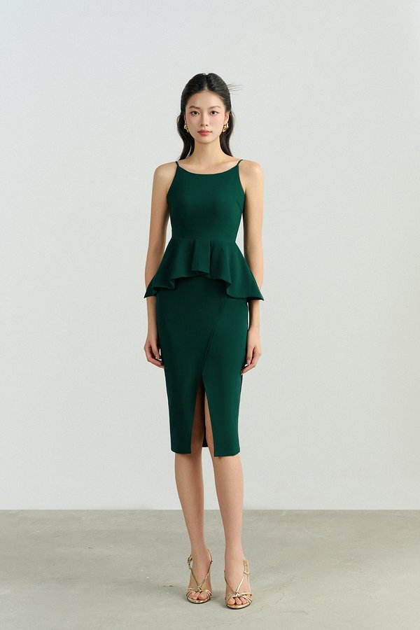 Clayre Peplum Pencil Dress in Emerald Green